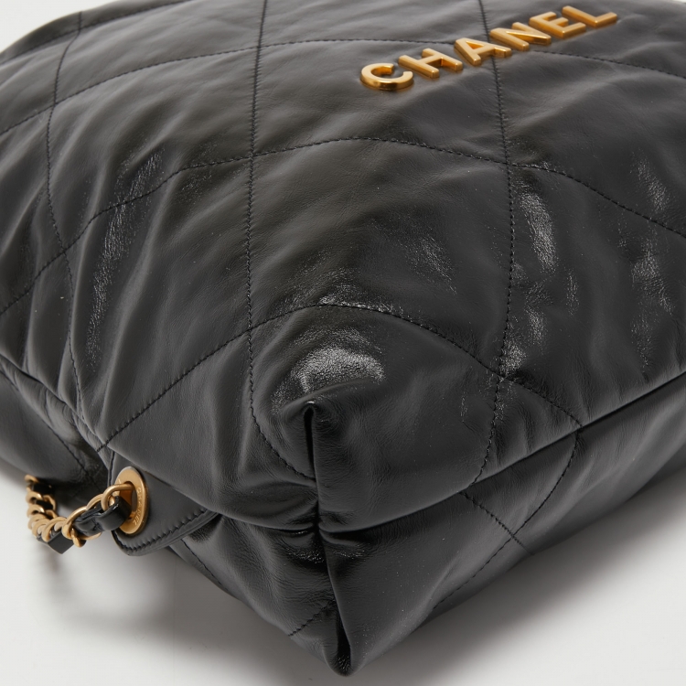 Pre Owned Chanel Black Shiny Quilted Leather 22 Backpack