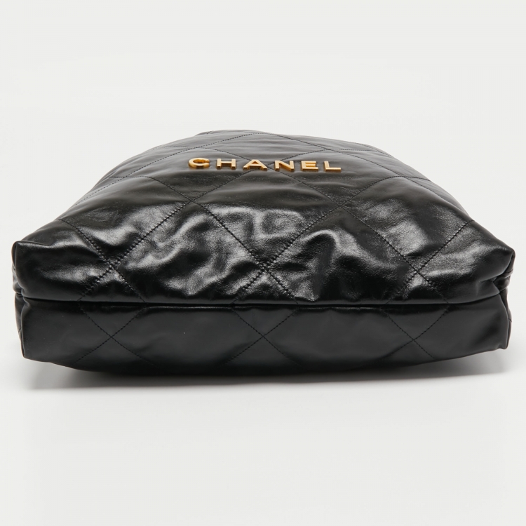 Pre Owned Chanel Black Shiny Quilted Leather 22 Backpack