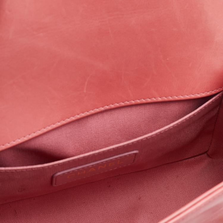 Pre Owned Chanel Rose Pink Leather and Shearling Small Boy Bag