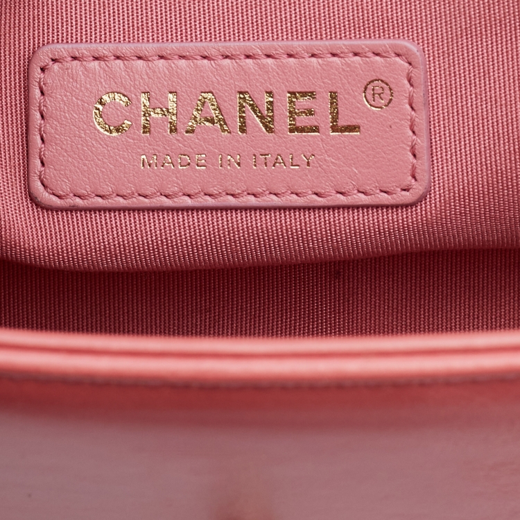 Pre Owned Chanel Rose Pink Leather and Shearling Small Boy Bag
