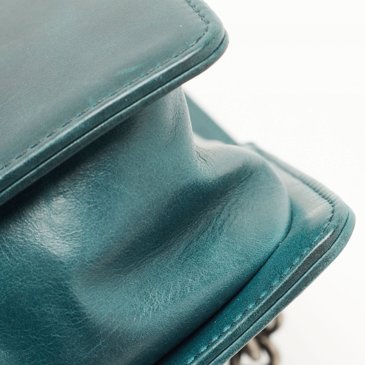 Pre Owned Chanel Green Quilted Leather Small Boy Flap Bag