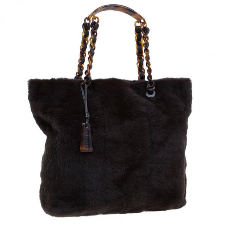 Pre Owned Chanel Brown Vintage Mink Tortoise Chain Tote