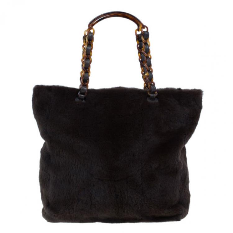 Pre Owned Chanel Brown Vintage Mink Tortoise Chain Tote