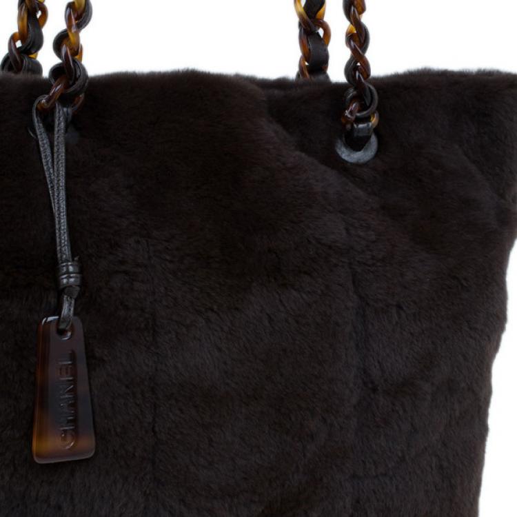 Pre Owned Chanel Brown Vintage Mink Tortoise Chain Tote