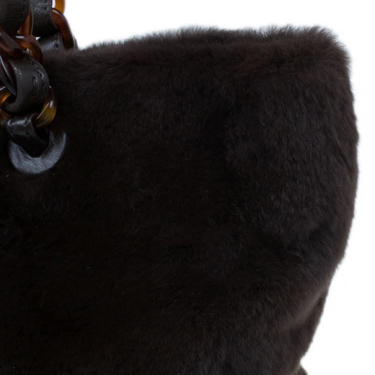 Pre Owned Chanel Brown Vintage Mink Tortoise Chain Tote