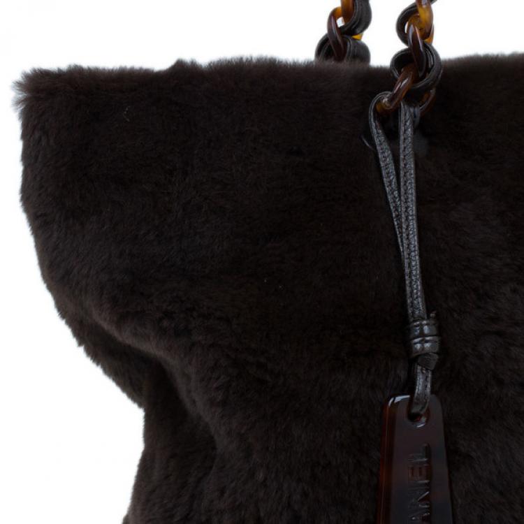 Pre Owned Chanel Brown Vintage Mink Tortoise Chain Tote