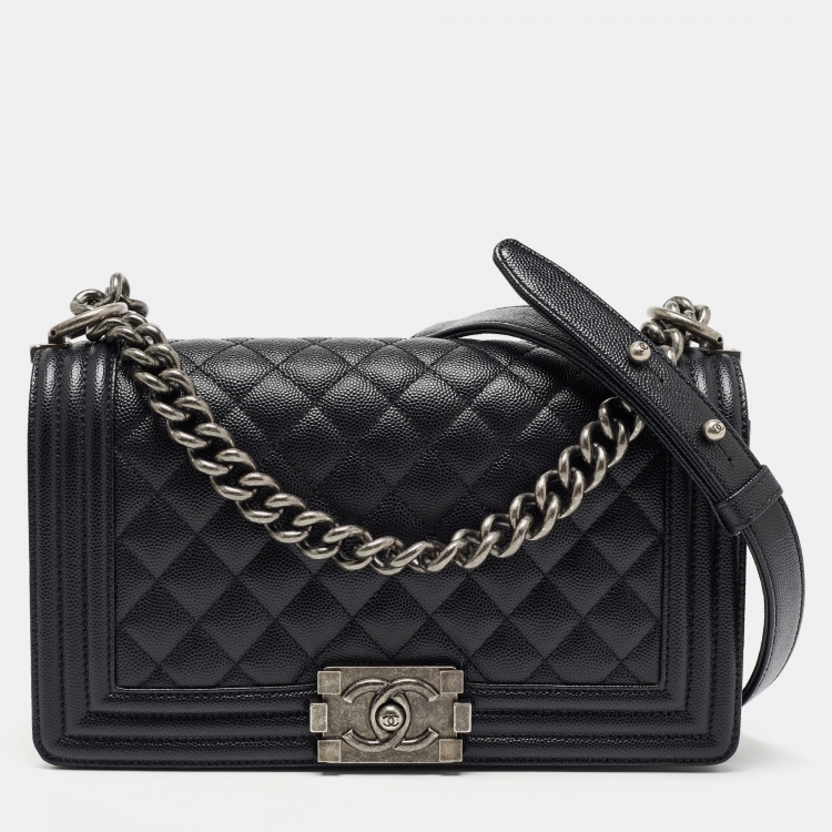 Caviar Petit Boy Chanel Chanel Black Quilted Caviar Leather Medium