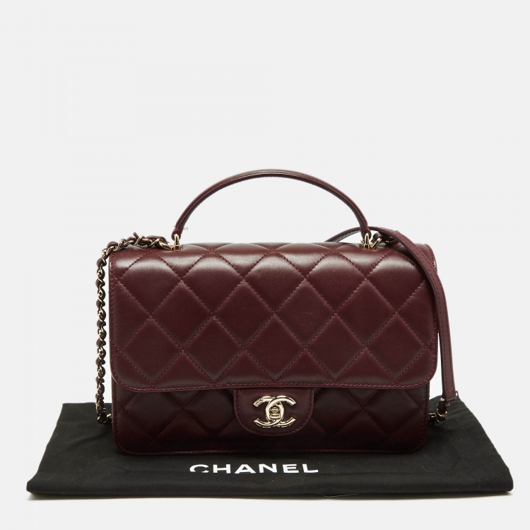 Pre Owned Chanel Burgundy Quilted Leather Classic Flap Top Handle Bag