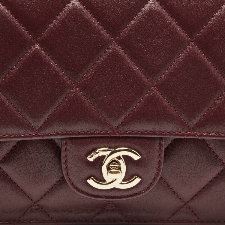 Pre Owned Chanel Burgundy Quilted Leather Classic Flap Top Handle Bag