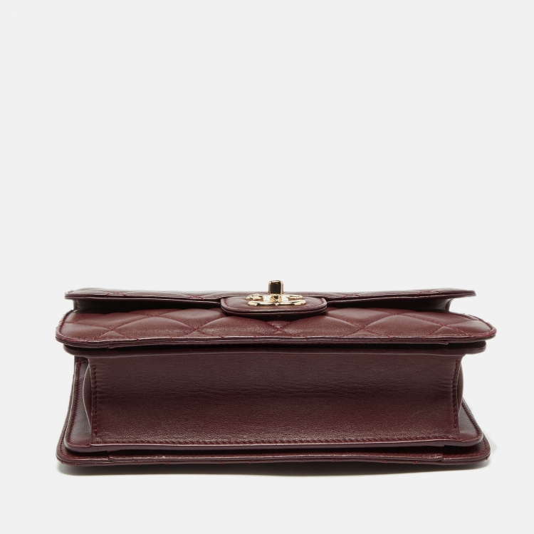 Pre Owned Chanel Burgundy Quilted Leather Classic Flap Top Handle Bag