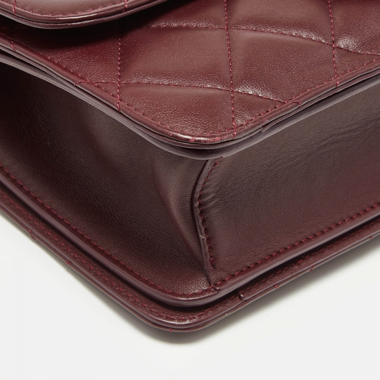 Pre Owned Chanel Burgundy Quilted Leather Classic Flap Top Handle Bag