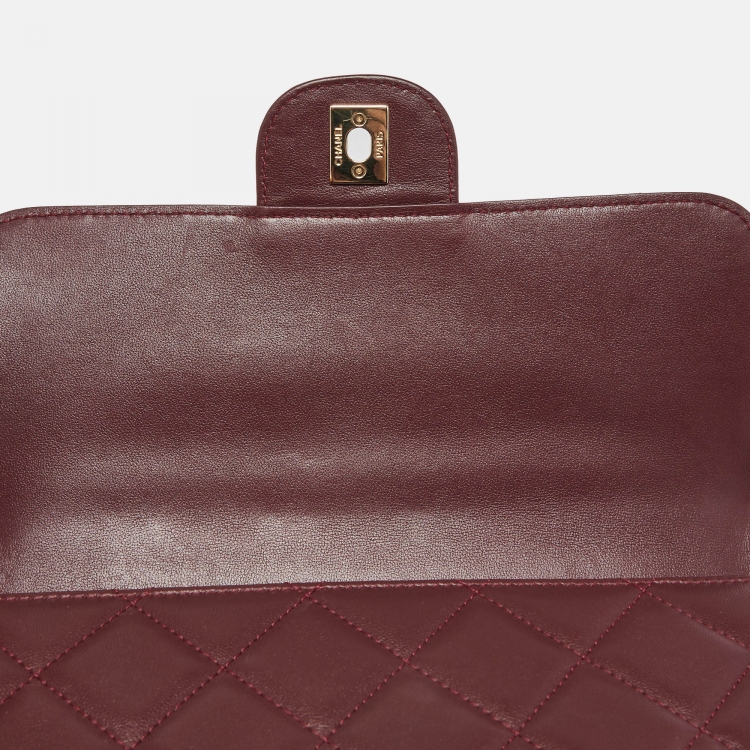 Pre Owned Chanel Burgundy Quilted Leather Classic Flap Top Handle Bag