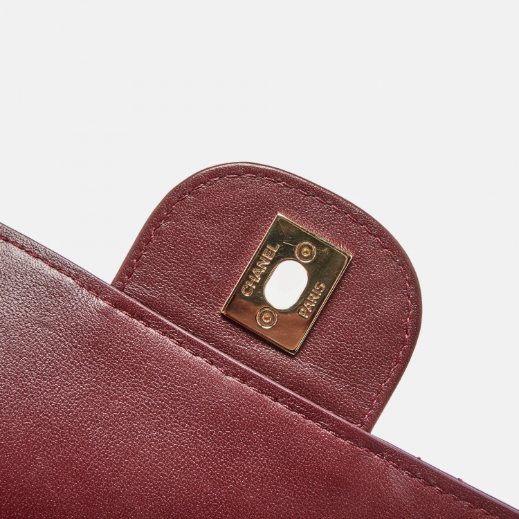 Pre Owned Chanel Burgundy Quilted Leather Classic Flap Top Handle Bag