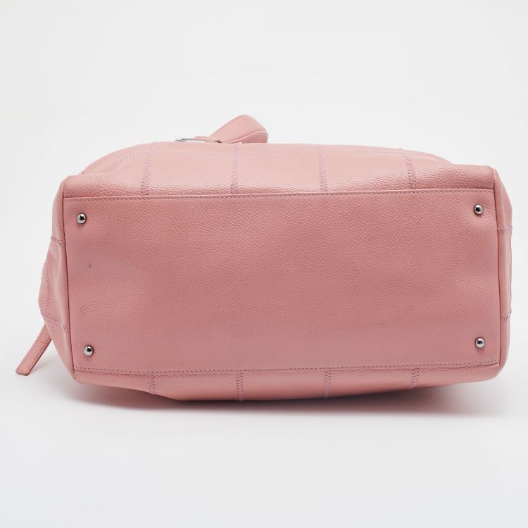 Pre Owned Chanel Pink Leather Square Quilt LAX Bowler Bag
