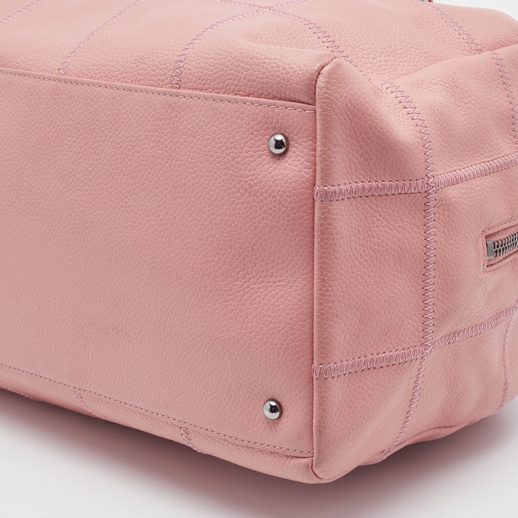 Pre Owned Chanel Pink Leather Square Quilt LAX Bowler Bag