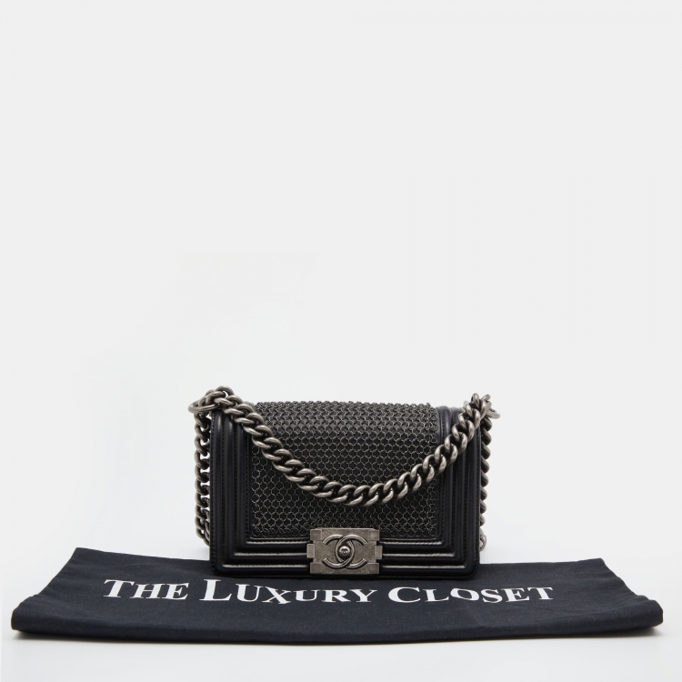Pre Owned Chanel Black Leather Small Chainmail Boy Flap Bag