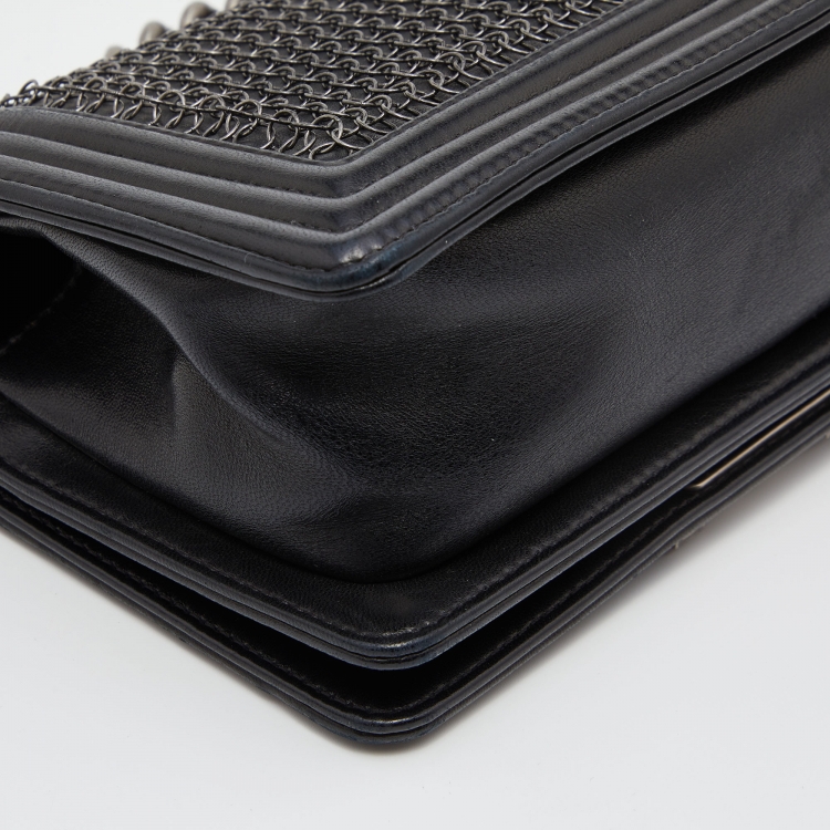 Pre Owned Chanel Black Leather Small Chainmail Boy Flap Bag