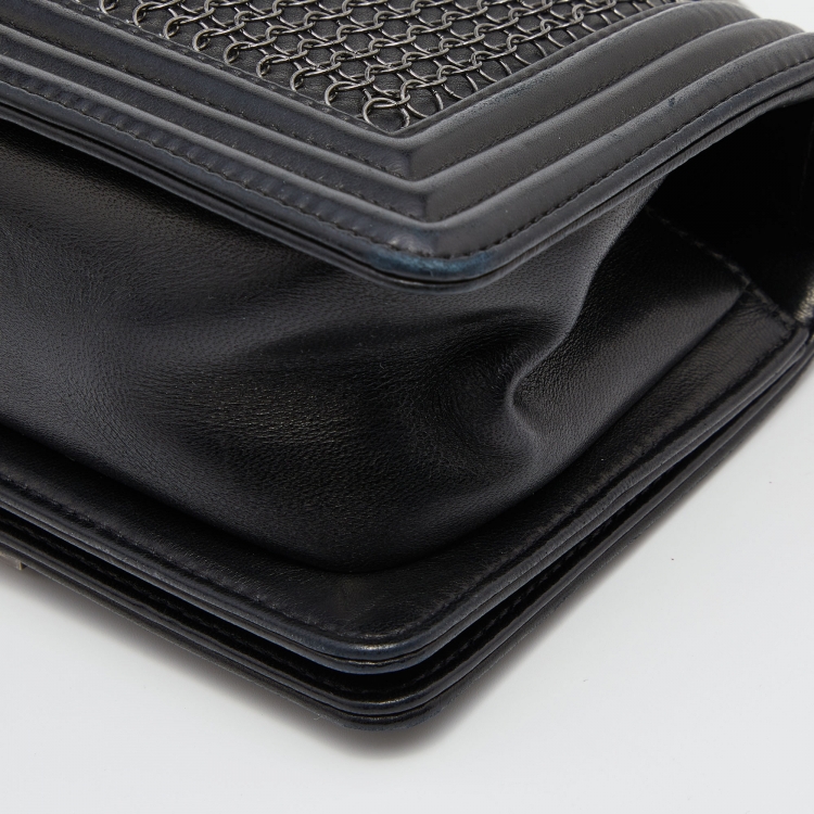 Pre Owned Chanel Black Leather Small Chainmail Boy Flap Bag