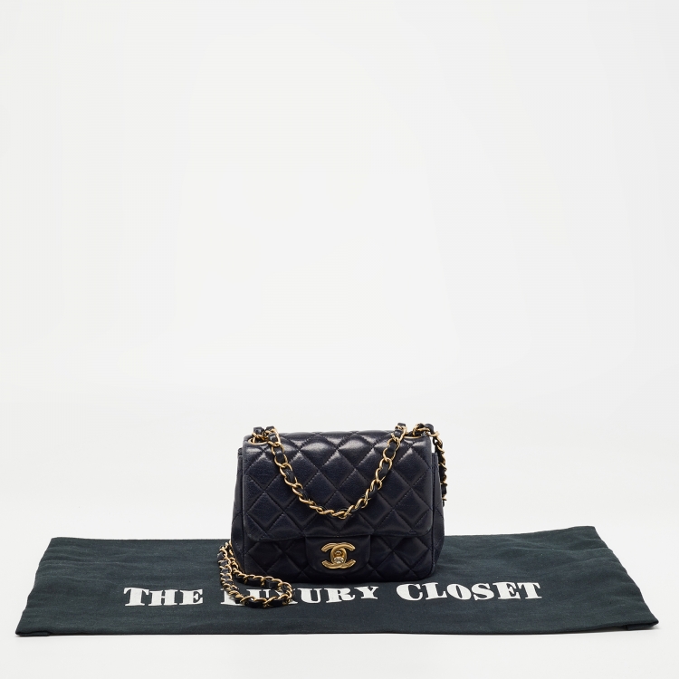 Pre Owned Chanel Navy Blue Quilted Leather Mini Square Classic Flap Bag