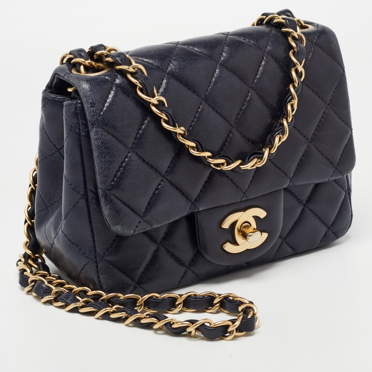 Pre Owned Chanel Navy Blue Quilted Leather Mini Square Classic Flap Bag