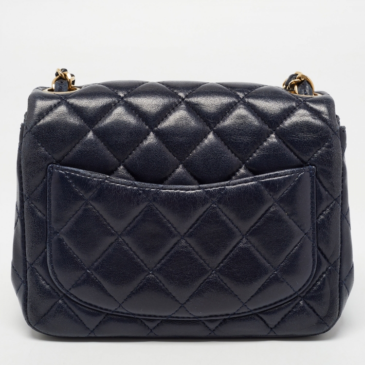 Pre Owned Chanel Navy Blue Quilted Leather Mini Square Classic Flap Bag