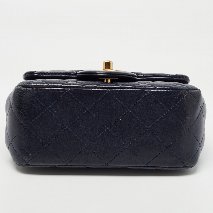 Pre Owned Chanel Navy Blue Quilted Leather Mini Square Classic Flap Bag