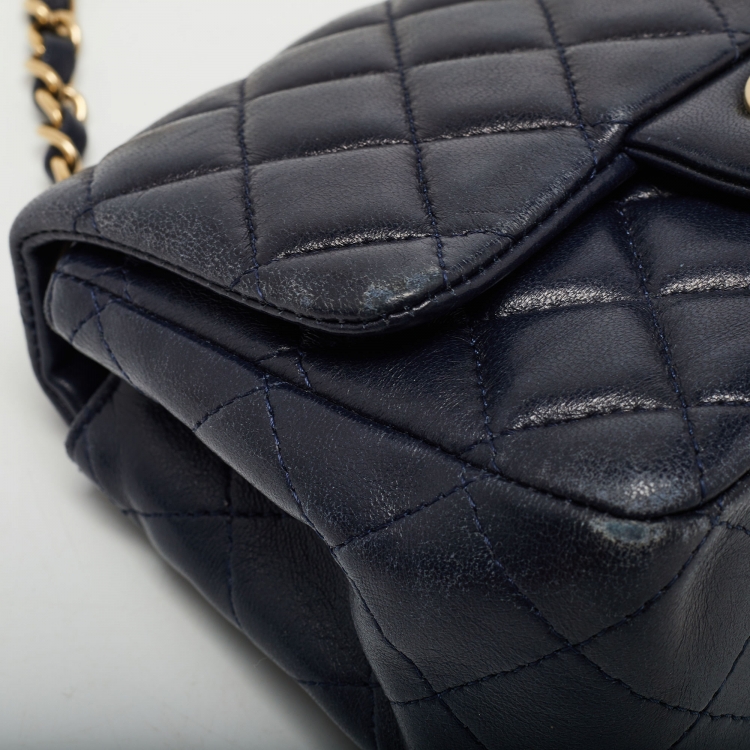 Pre Owned Chanel Navy Blue Quilted Leather Mini Square Classic Flap Bag
