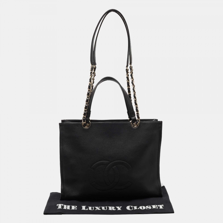 Pre Owned Chanel Black Leather CC Top Zip Shopper Tote