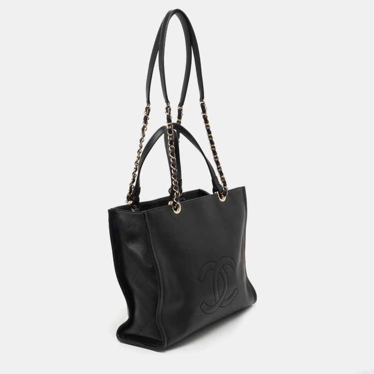 Pre Owned Chanel Black Leather CC Top Zip Shopper Tote