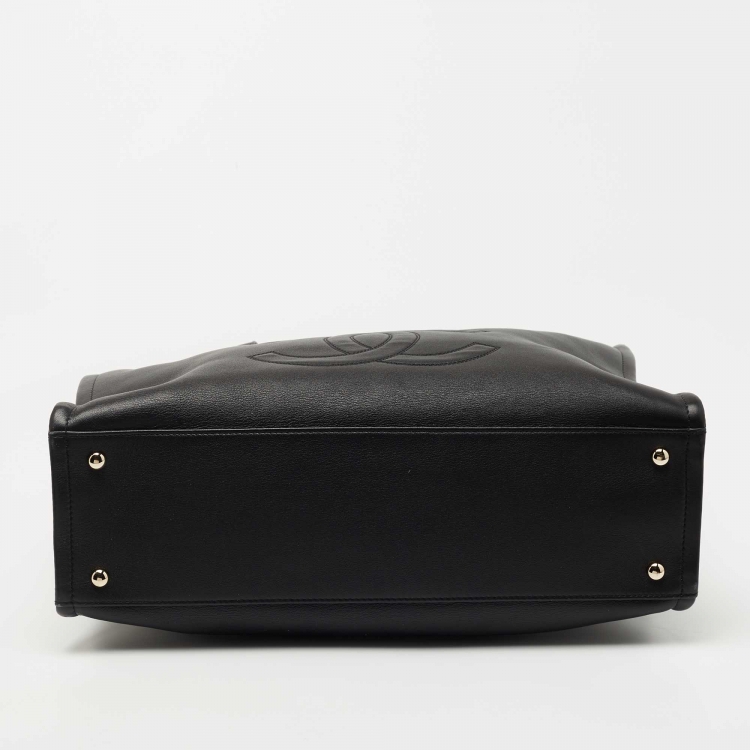 Pre Owned Chanel Black Leather CC Top Zip Shopper Tote