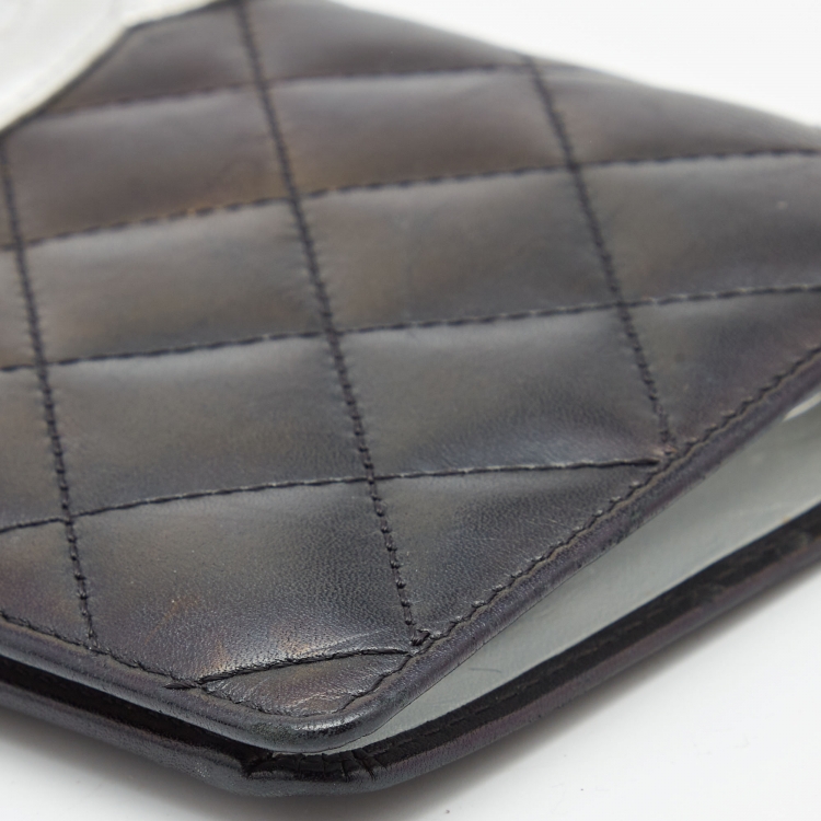 Pre Owned Chanel Black/White Quilted Leather Cambon Ligne Yen Long Wallet