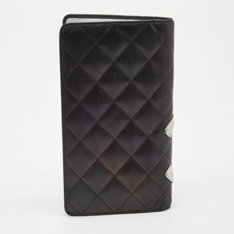 Pre Owned Chanel Black/White Quilted Leather Cambon Ligne Yen Long Wallet