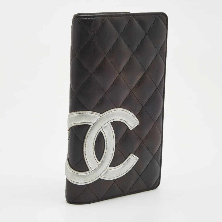 Pre Owned Chanel Black/White Quilted Leather Cambon Ligne Yen Long Wallet
