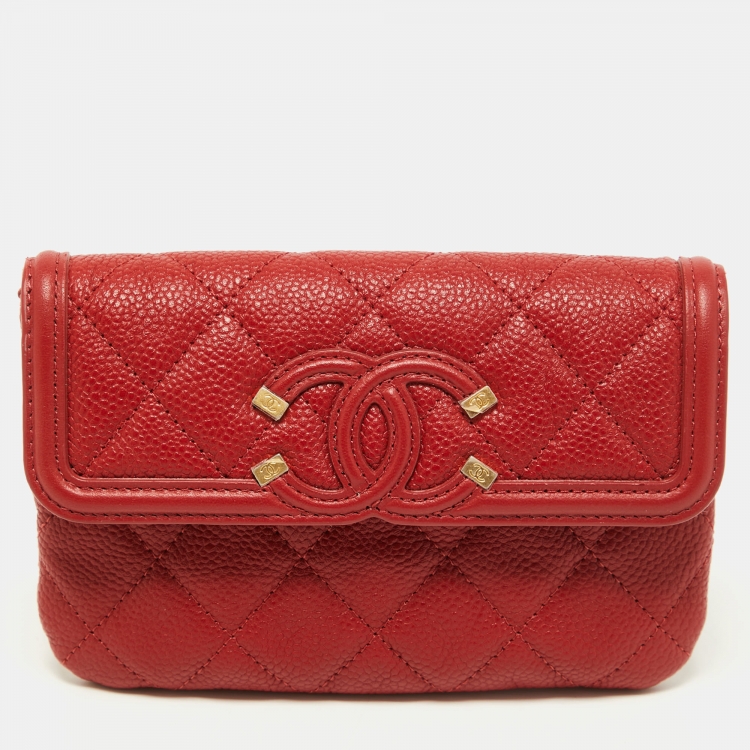 Chanel Red Caviar Leather Small CC Filigree Flap Wallet Chanel
