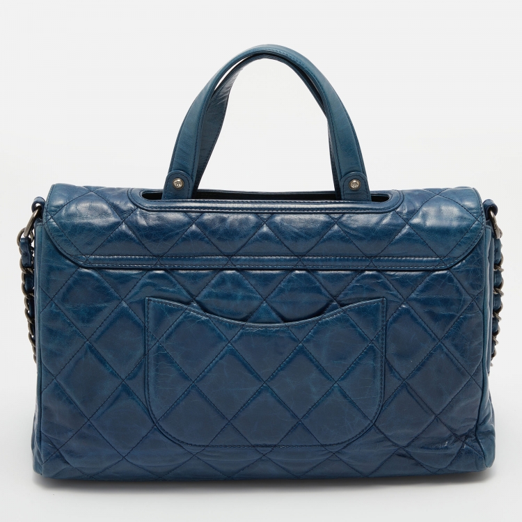 Pre Owned  Chanel Blue Quilted Glazed Leather Large Convertible Boy Bag