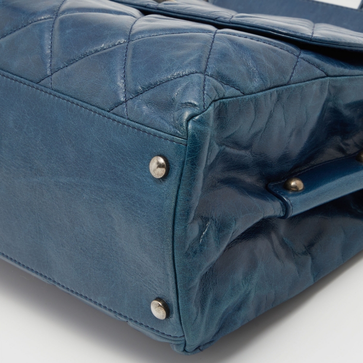 Pre Owned  Chanel Blue Quilted Glazed Leather Large Convertible Boy Bag