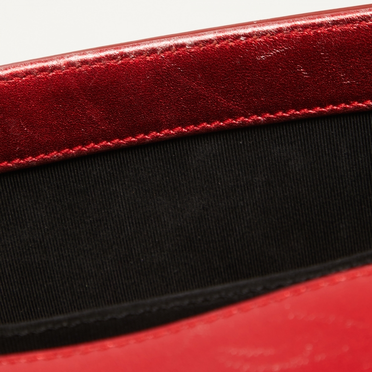 Pre Owned Chanel Red Quilted Patent Leather Medium Boy Bag