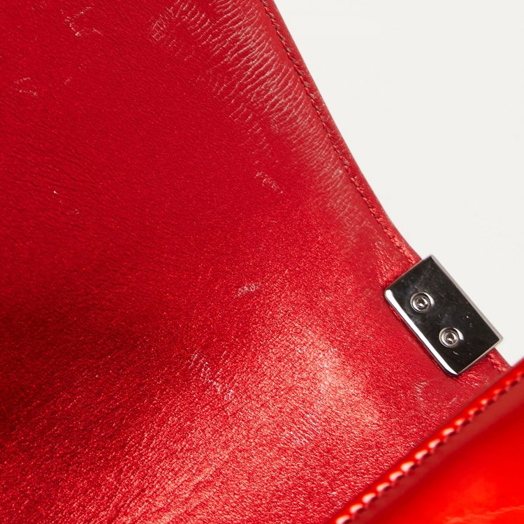 Pre Owned Chanel Red Quilted Patent Leather Medium Boy Bag
