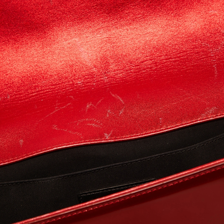 Pre Owned Chanel Red Quilted Patent Leather Medium Boy Bag