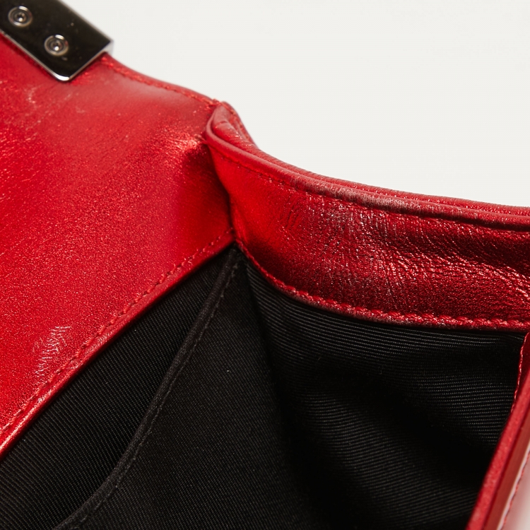 Pre Owned Chanel Red Quilted Patent Leather Medium Boy Bag