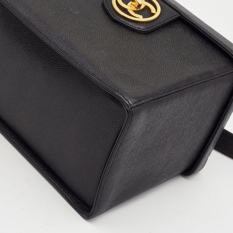 Pre Owned Chanel Black Caviar Leather Vintage CC Vanity Case Bag