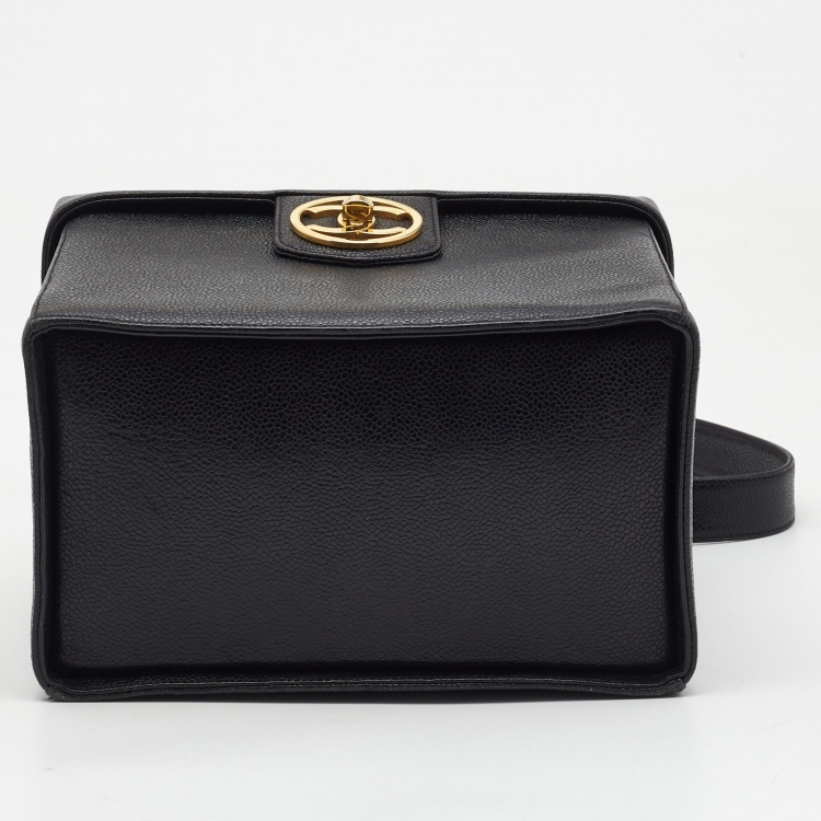Pre Owned Chanel Black Caviar Leather Vintage CC Vanity Case Bag