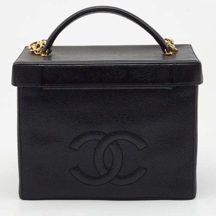 Pre Owned Chanel Black Caviar Leather Vintage CC Vanity Case Bag