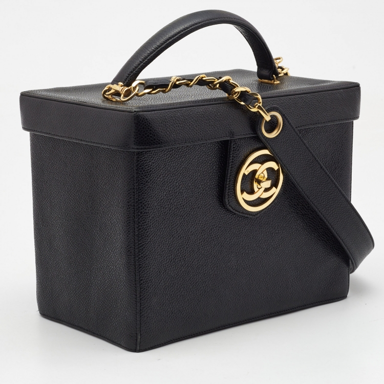 Pre Owned Chanel Black Caviar Leather Vintage CC Vanity Case Bag