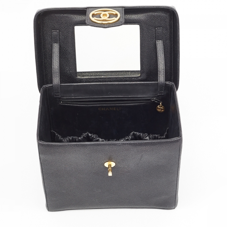 Pre Owned Chanel Black Caviar Leather Vintage CC Vanity Case Bag