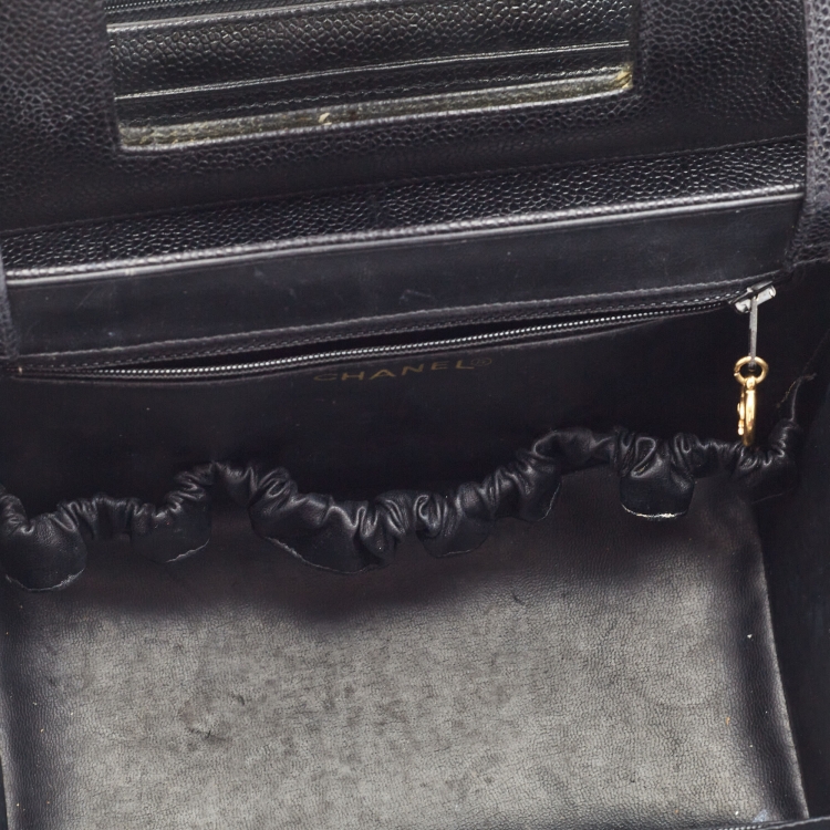 Pre Owned Chanel Black Caviar Leather Vintage CC Vanity Case Bag