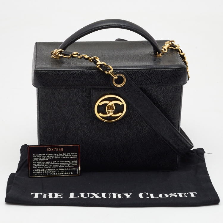 Pre Owned Chanel Black Caviar Leather Vintage CC Vanity Case Bag