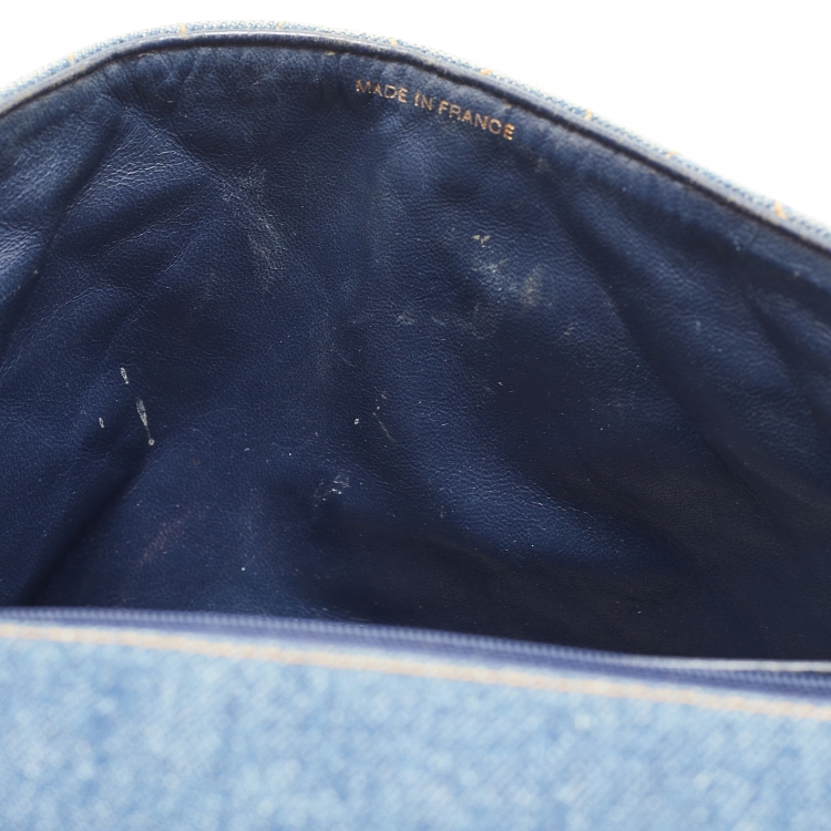 Pre Owned Chanel Blue Quilted Denim Classic Flap Bag