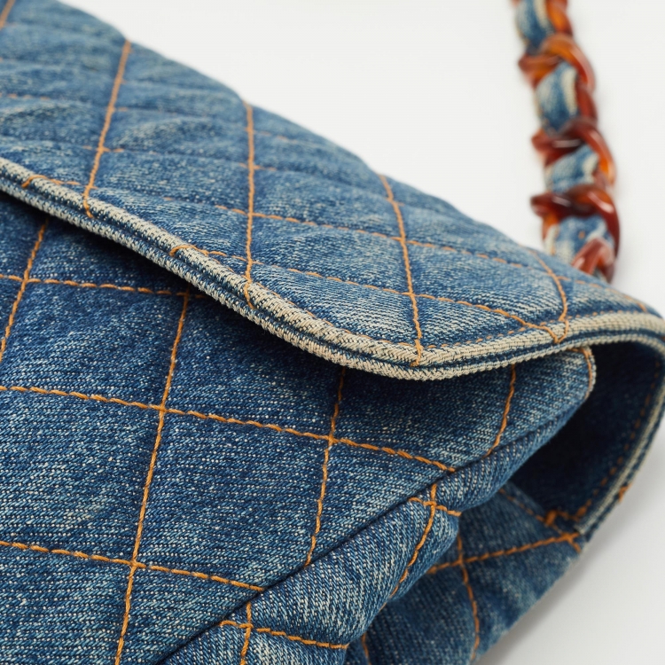 Pre Owned Chanel Blue Quilted Denim Classic Flap Bag