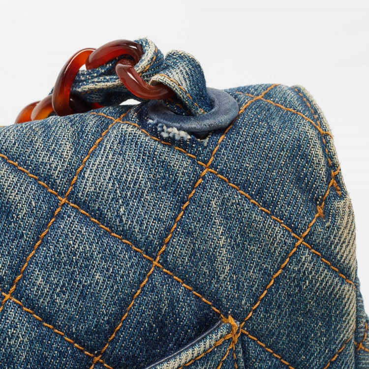 Pre Owned Chanel Blue Quilted Denim Classic Flap Bag